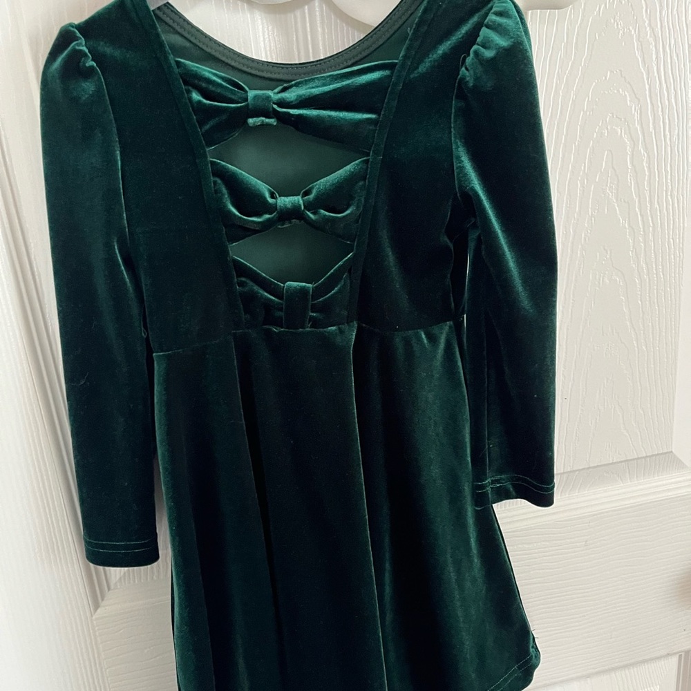 Holiday dress, velvet green toddler dress